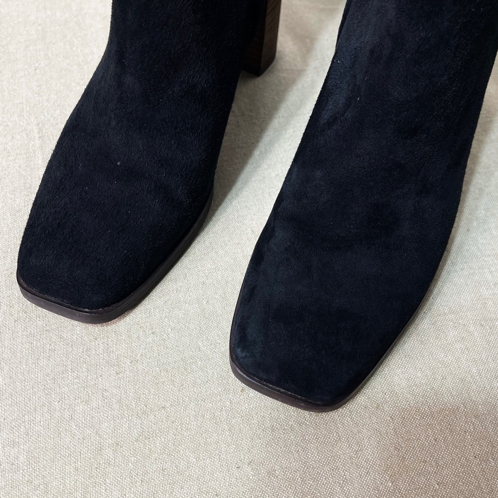 Sam Edelman Osten Black Suede Leather Stacked Heel Mid Calf Boots Shoes 8 - Picture 7 of 15